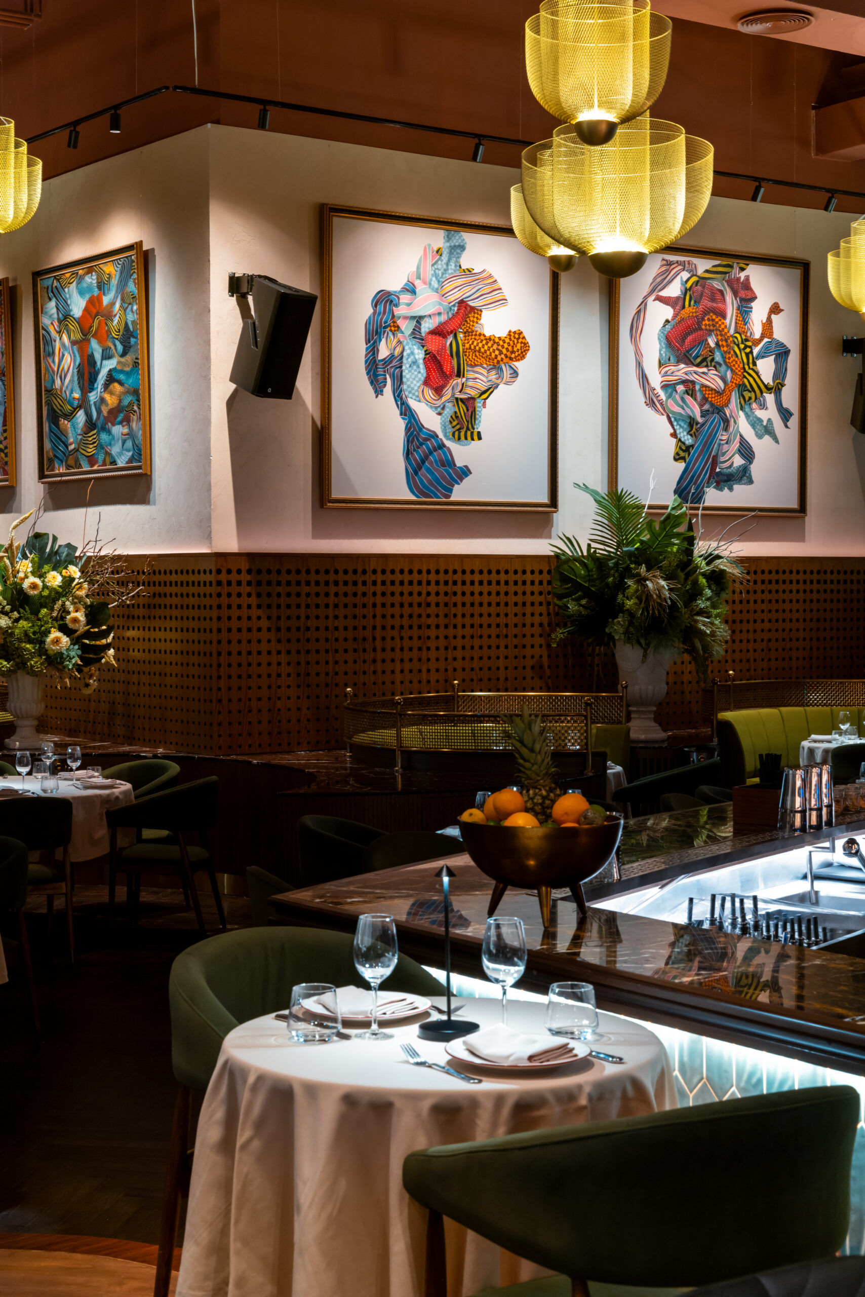 Christopher Cuseo artwork on display inside Dubai steakhouse at Nakheel Mall, Palm Jumeirah