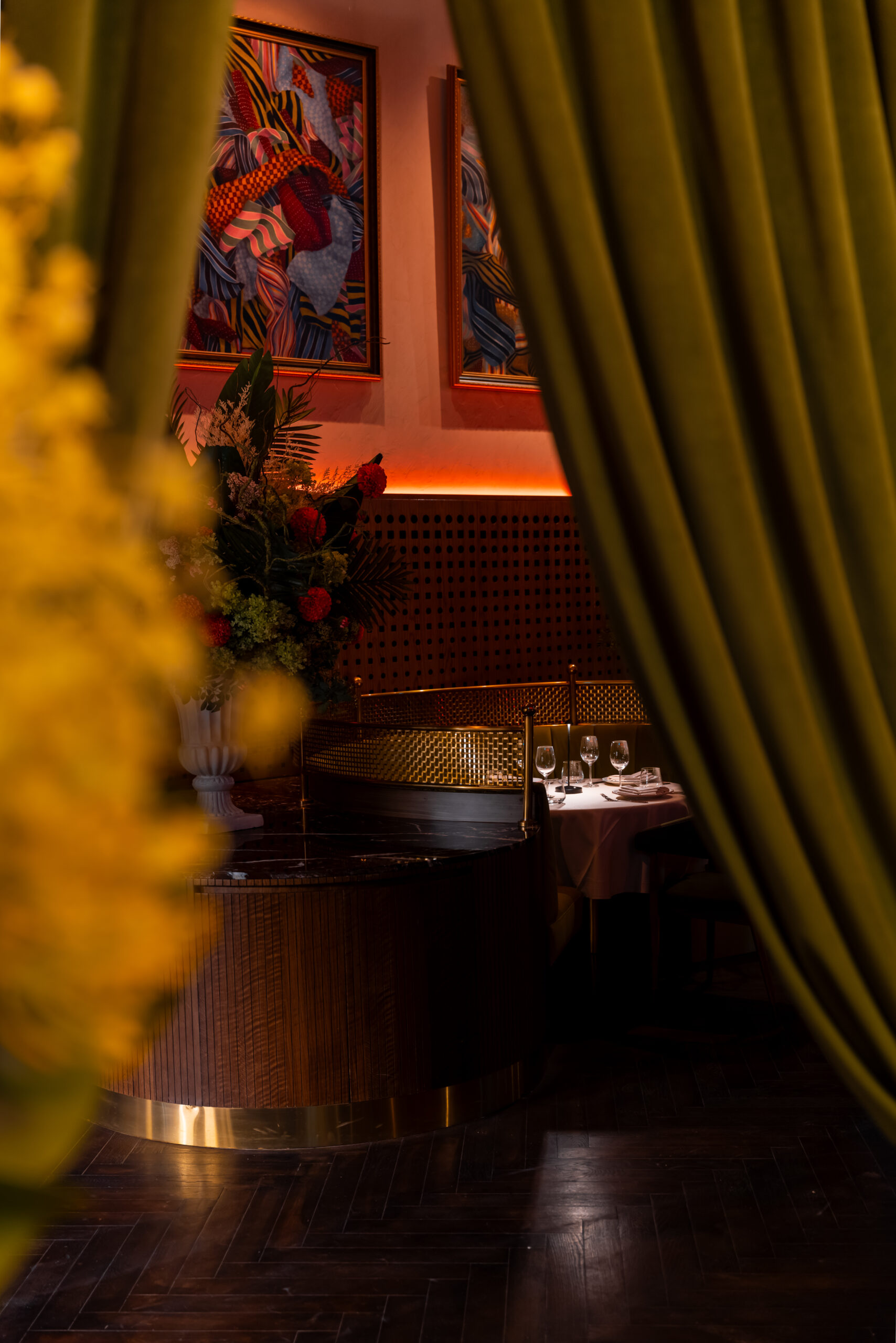 Christopher Cuseo artwork on display inside Dubai steakhouse at Nakheel Mall, Palm Jumeirah