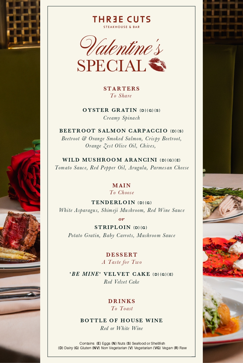 Valentines Dinner Dubai rooftop steakhouse experience at Three Cuts Palm Jumeirah