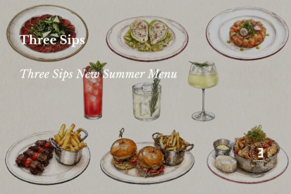Summer Menu Dubai at Three Sips with bar bites and spritz cocktails inside Three Cuts SteakhouseSummer Menu Dubai at Three Sips with bar bites and spritz cocktails inside Three Cuts Steakhouse